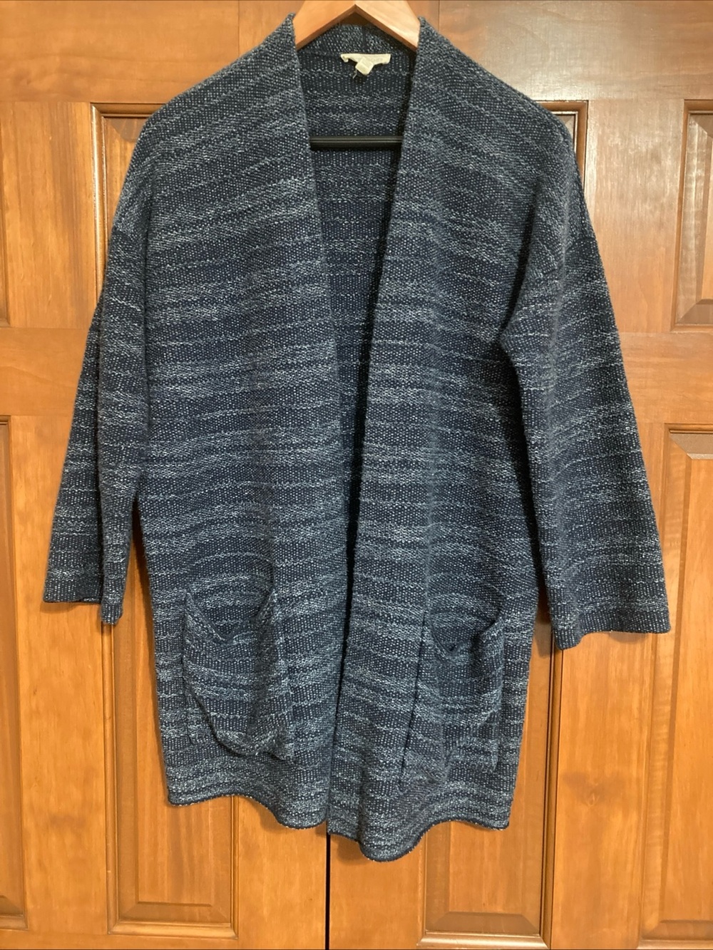 Eileen Fisher Navy Heather Open-Front Knit organic cotton Cardigan women’s large